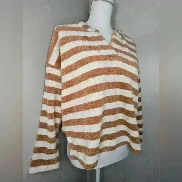 Madewell Womens Earrhen Clay Striped MWL Loop Terry Notched Sweatshirt - Picture 5 of 12